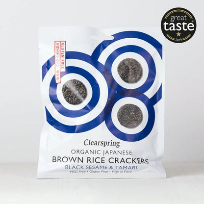 Clearspring Organic Japanese Brown Rice Crackers Black Sesame & Tamari