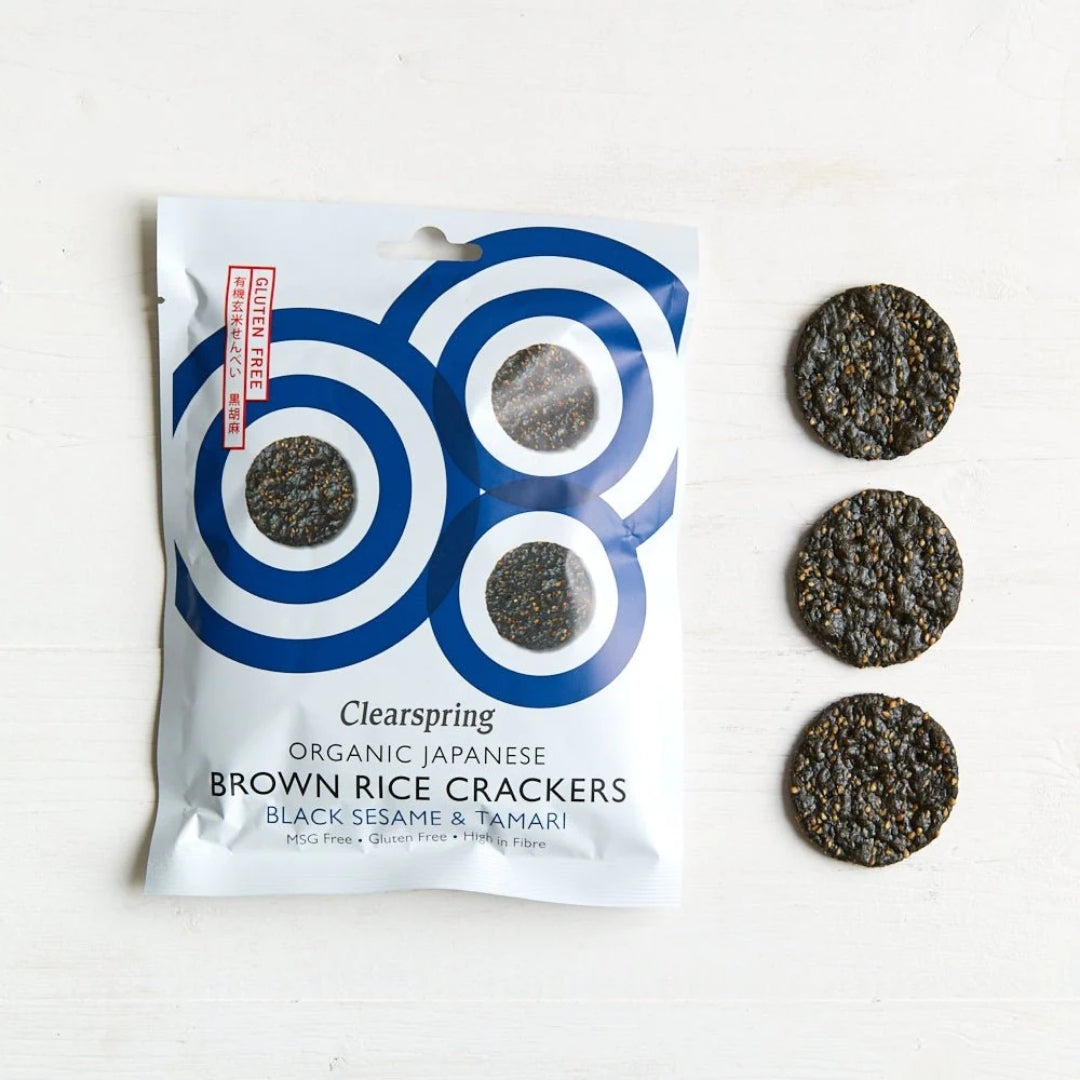 Clearspring Organic Japanese Brown Rice Crackers Black Sesame & Tamari