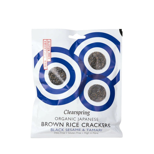 Clearspring Organic Japanese Brown Rice Crackers Black Sesame & Tamari