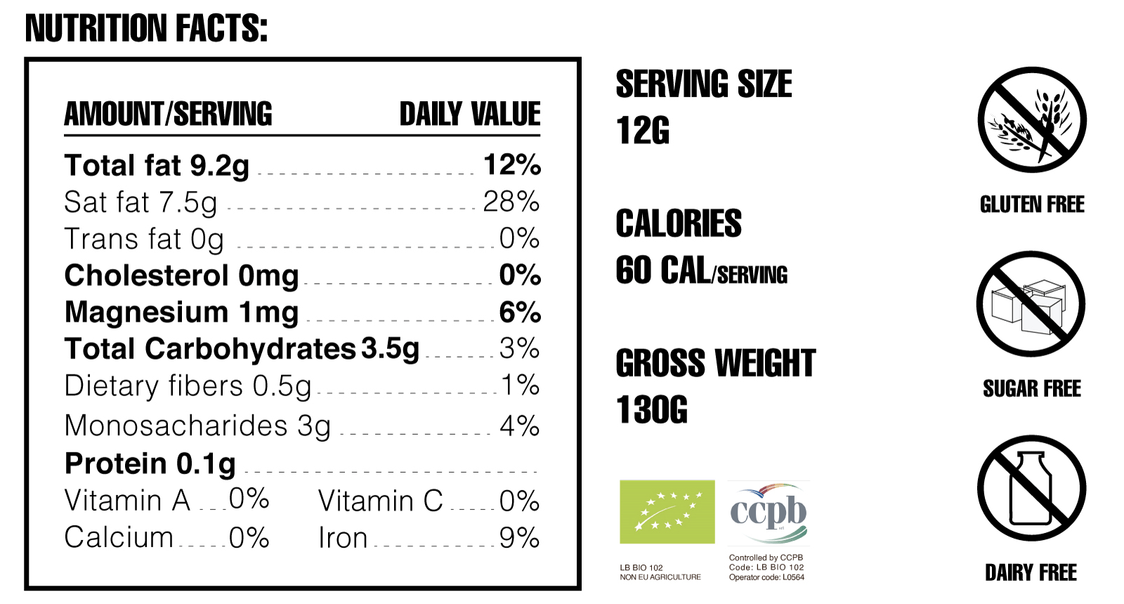 70% Dark Chocolate Bar With Rose nutrition facts