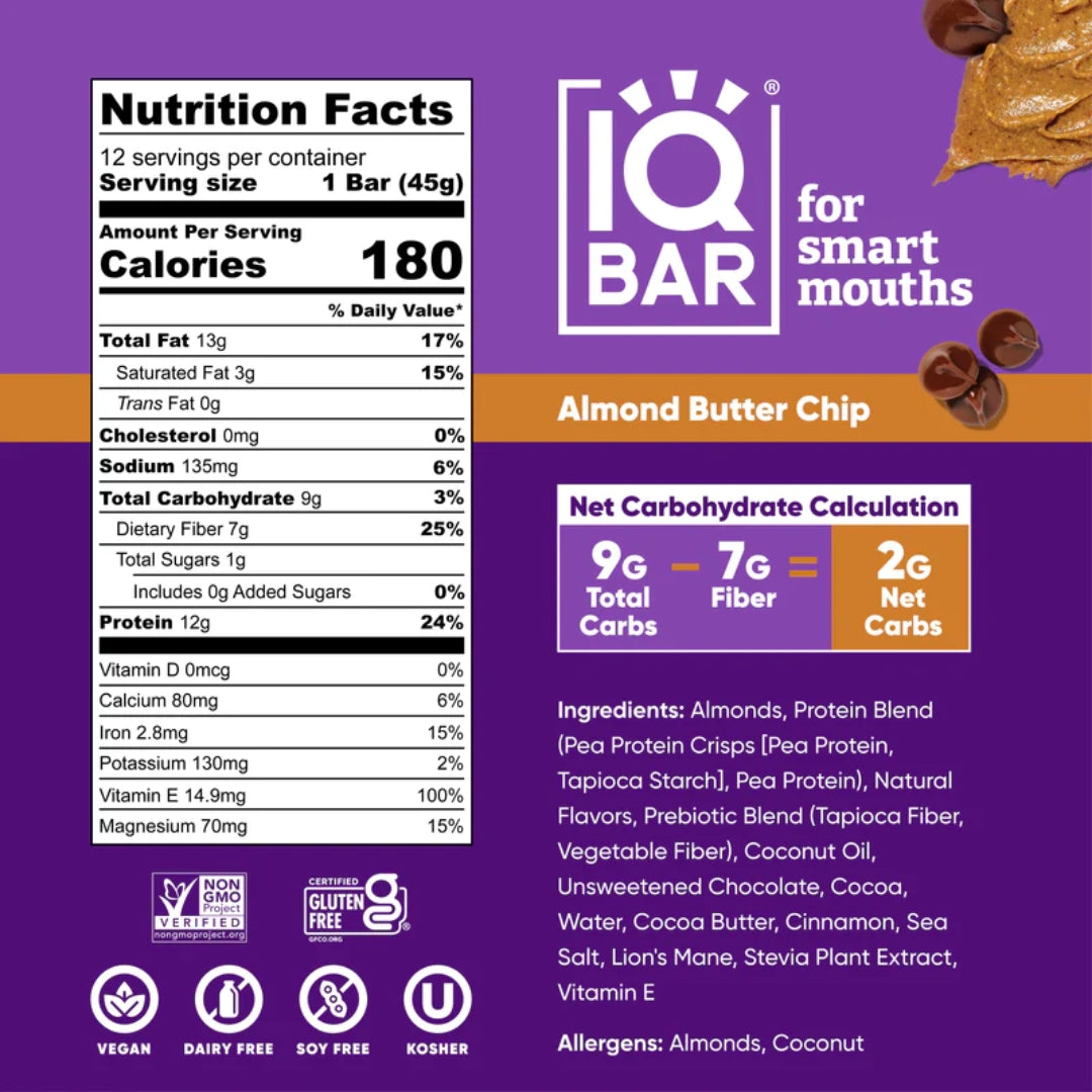 IQBAR® Almond Butter Chip Plant Protein Bar