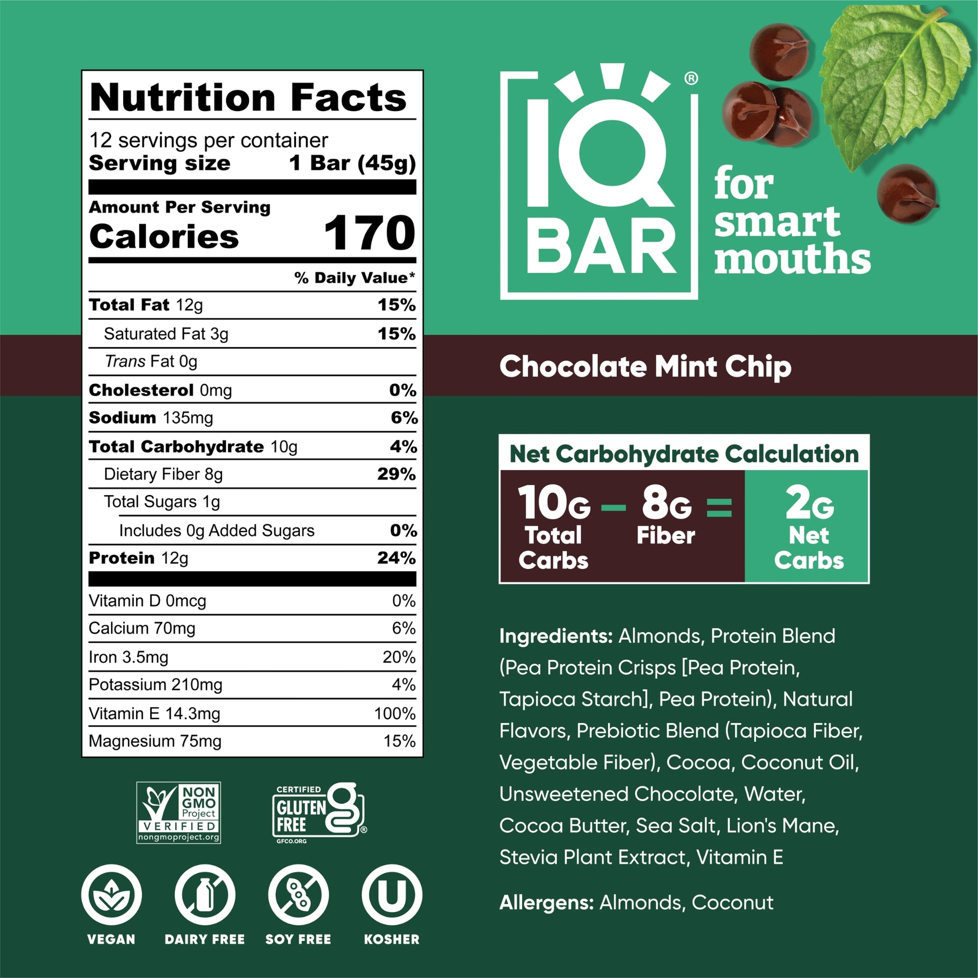 IQBAR® Chocolate Mint Chip Plant Protein Bar