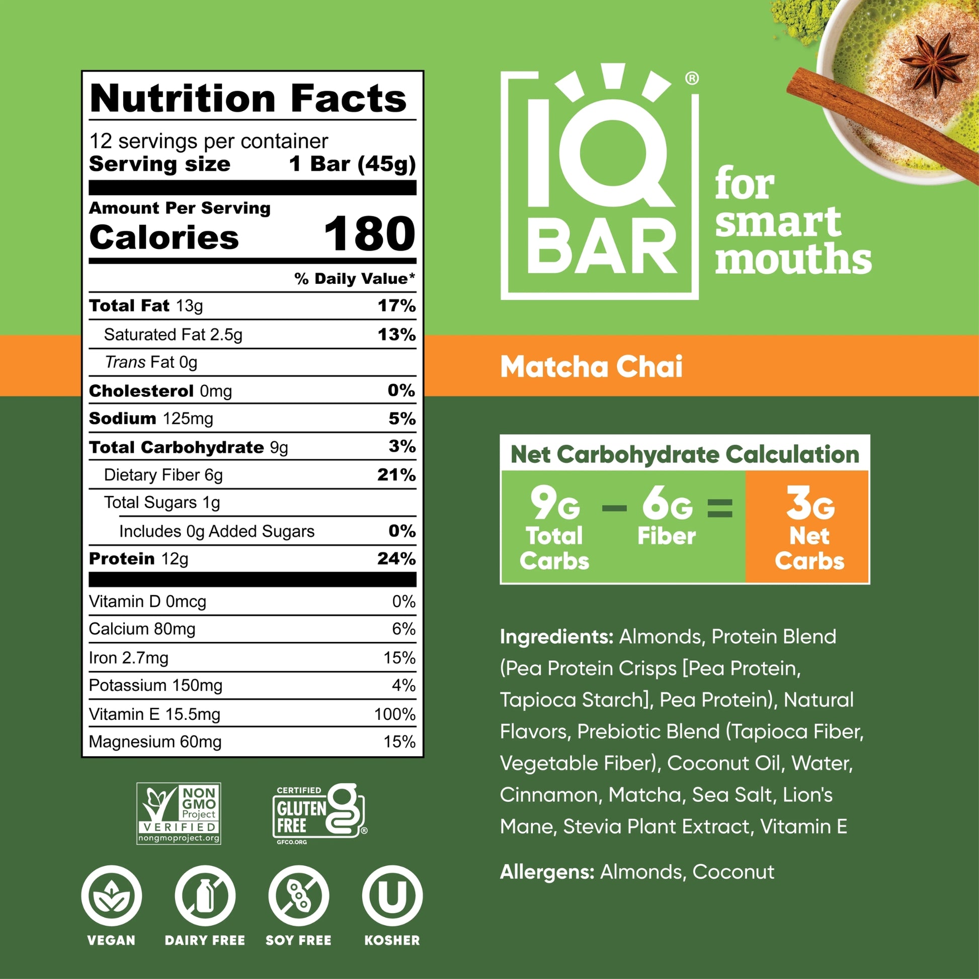 IQBAR® Matcha Chai Plant Protein Bar