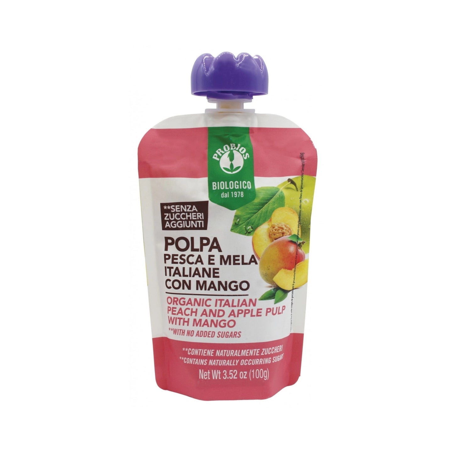 Probios Organic Italian Peach & Apple Fruit Puree With Mango