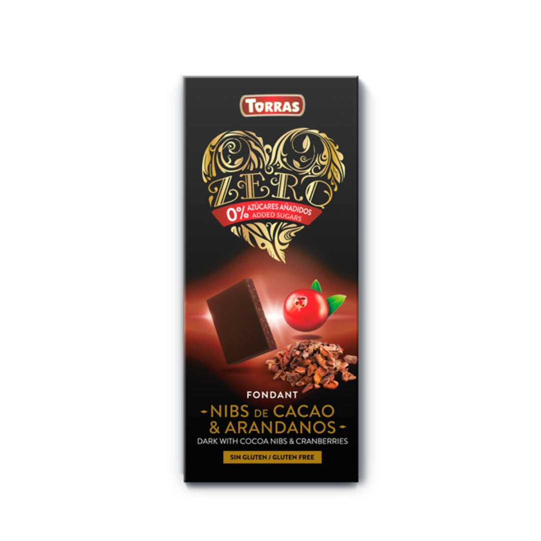 Torras ZERO Sugar Free Dark Chocolate With Cocoa Nibs & Cranberries