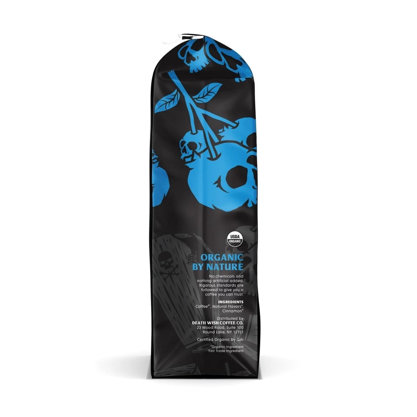 Death Wish Coffee Blue Buried Flavored Ground Coffee Left Side