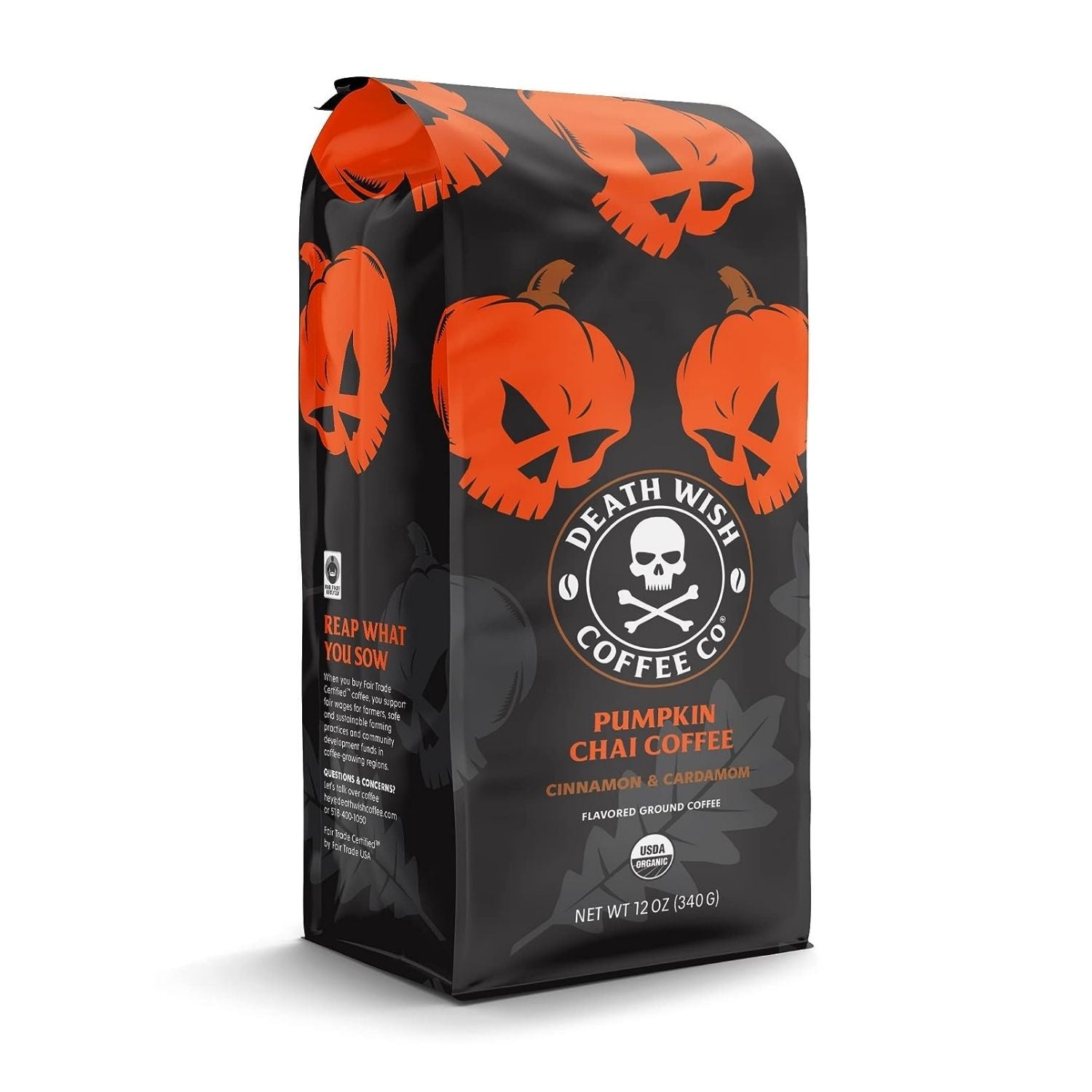 Death Wish Coffee Pumpkin Chai Flavored Ground Coffee Side