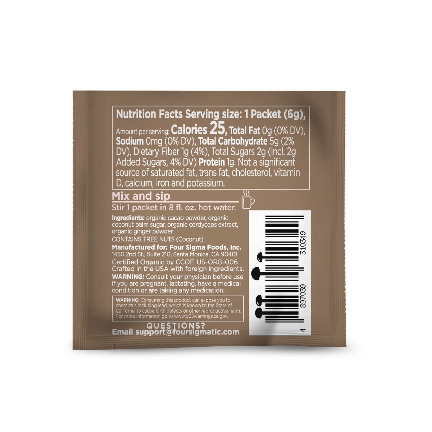 Four Sigmatic Boost Organic Cacao Mix Packet Back