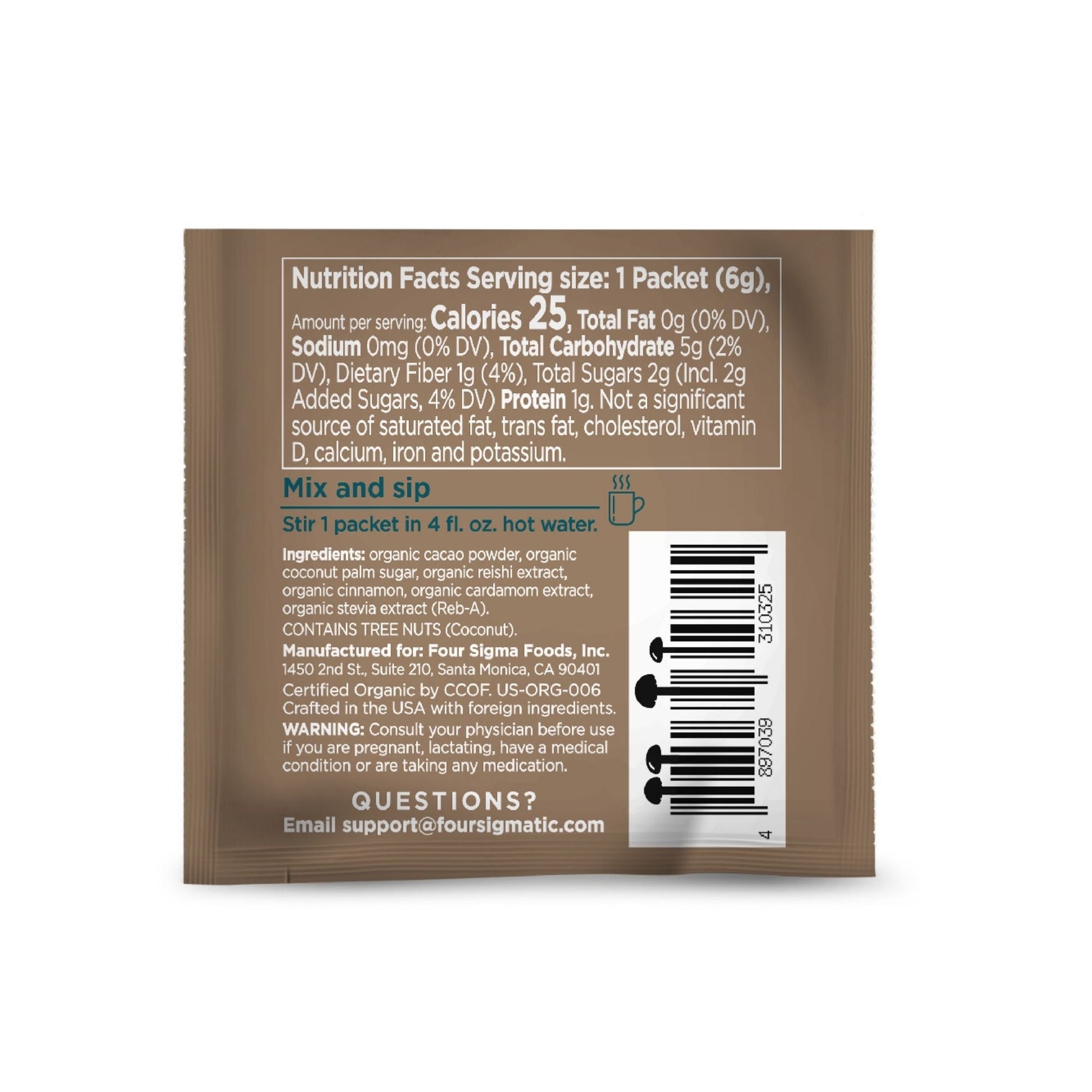 Four Sigmatic Calm Organic Cacao Mix Packet Back