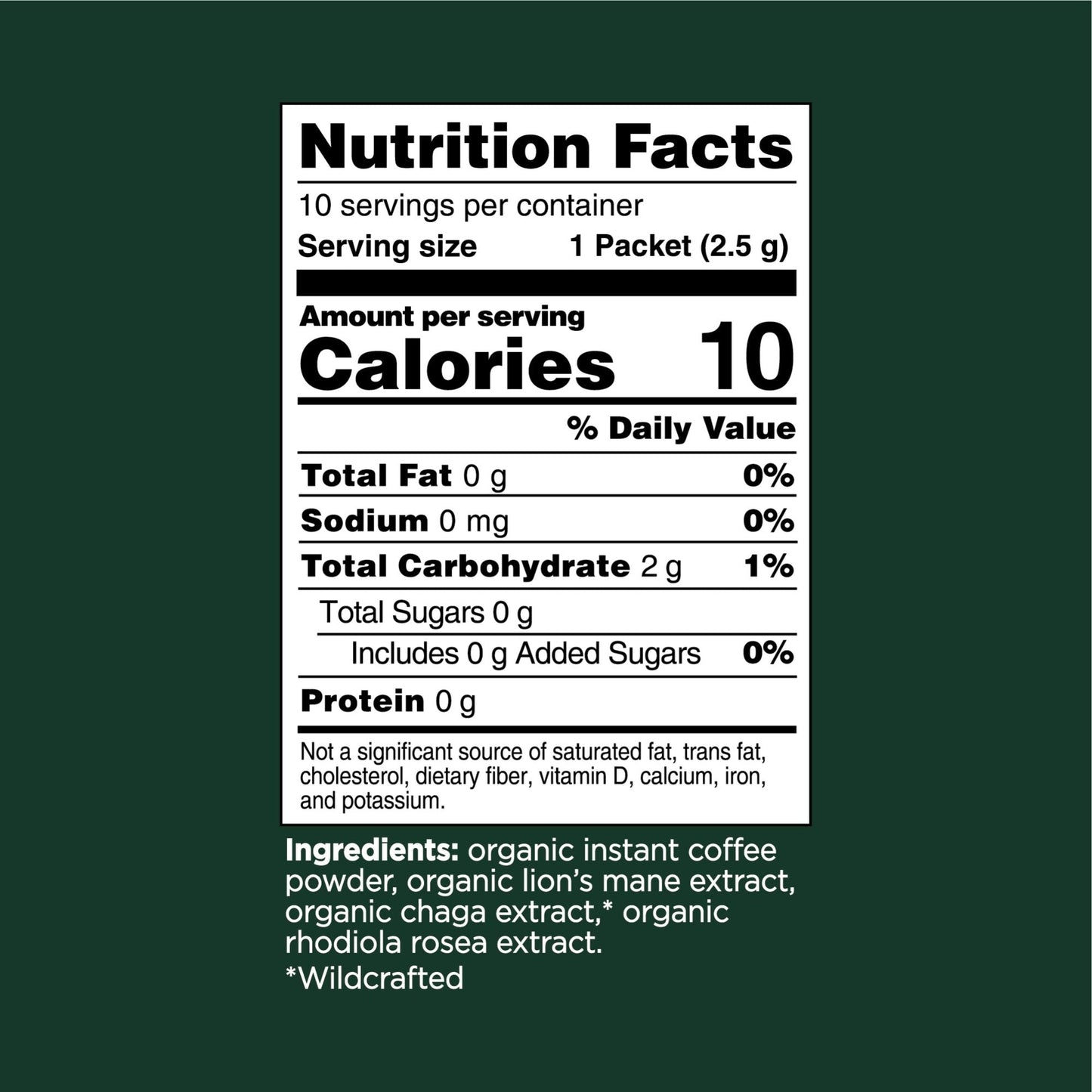 Four Sigmatic Think Organic Whole Bean Coffee Nutrition Facts