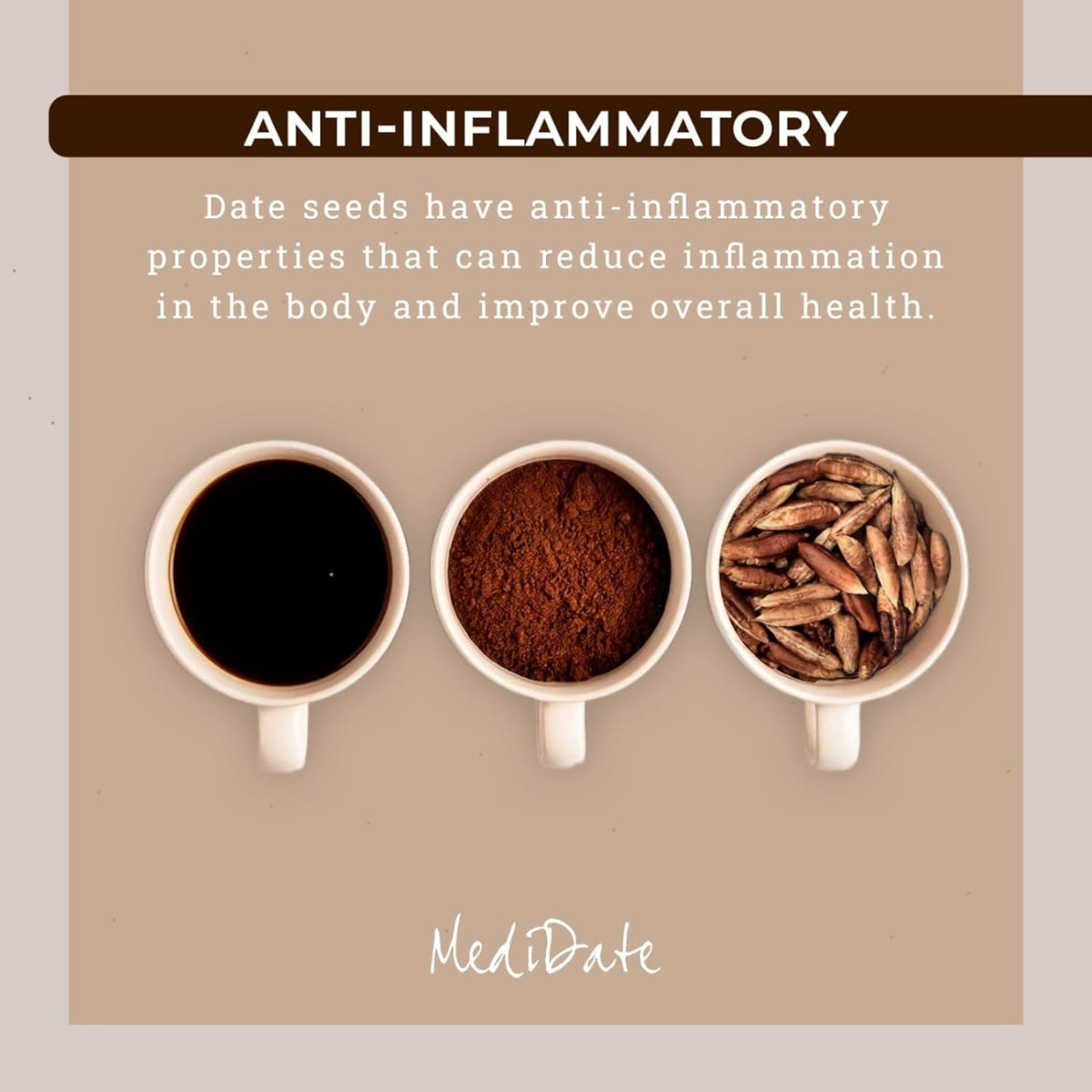 MediDate Roasted Date Seed Coffee Cacao Cinnamon Anti-Inflammatory